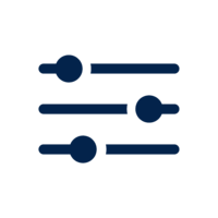 深蓝色图标，由三个带圆形旋钮的水平滑块组成，表示设置或控制项可调。