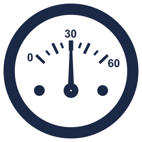 一个标有0、30和60三个刻度的蓝色仪表图标，指针垂直向上指向30刻度处。